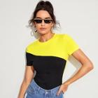Romwe Neon Yellow Two Tone Fitted Tee