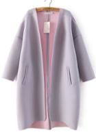 Romwe Vintage Collarless Pockets Loose Purple Coat