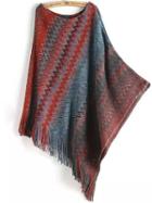 Romwe Round Neck Tassel Loose Cape