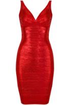 Romwe Red V Neck Sleeveless Backless Bandage Dress