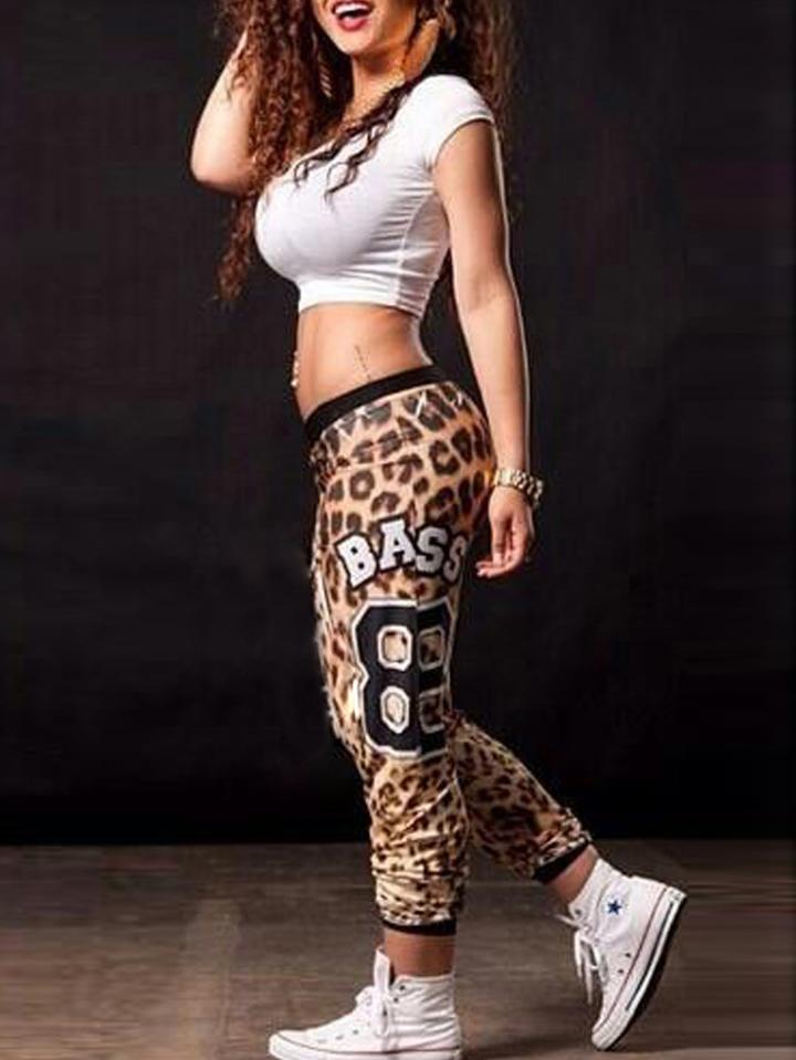 Romwe Short Sleeve Crop Top With Leopard Pant