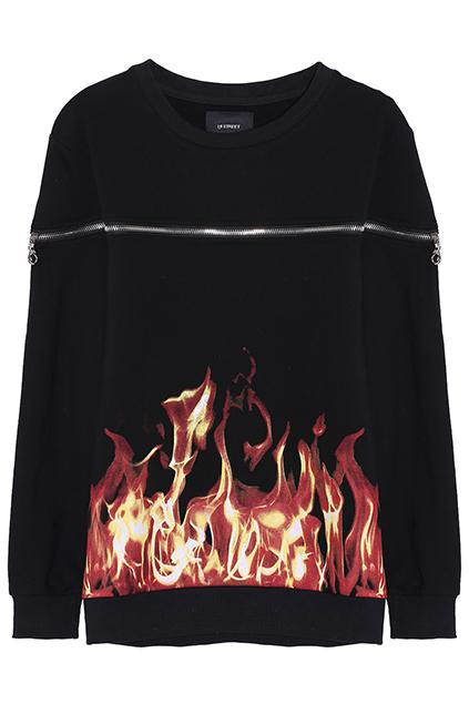 Romwe Red Flame Zippered Sweatshirt