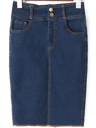 Romwe Denim Slit Back Bodycon Skirt