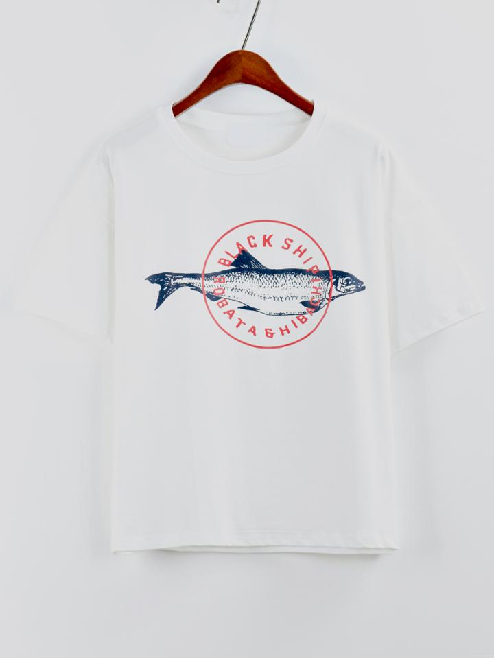 Romwe Fish Print White T-shirt