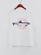 Romwe Fish Print White T-shirt