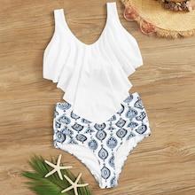 Romwe Floaty Top With Random Geo Print Bikini Set