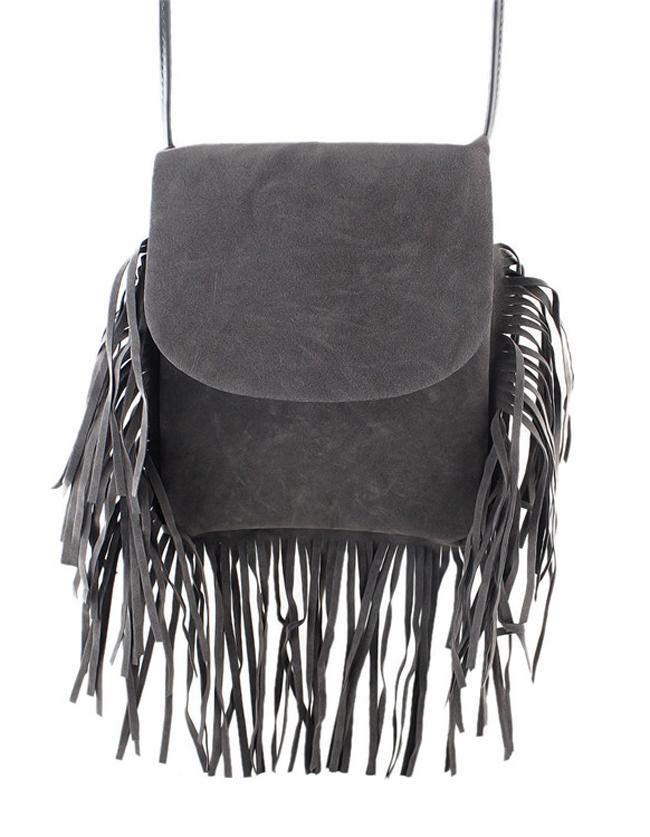 Romwe Gray Pu Shoulder Fringes Bag
