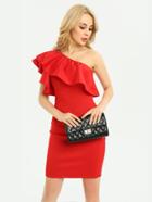 Romwe Asymmetric Shoulder Frill Trim Above-knee Hemlines Dress