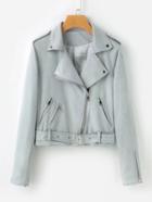 Romwe Suede Moto Jacket With Belt