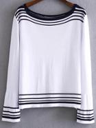 Romwe White Striped Trim Bell Sleeve Sweater