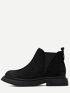 Romwe Black Nubuck Leather Round Toe Elastic Ankle Boots