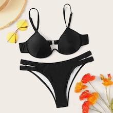 Romwe Underwired Top With Cut-out Bikini Set