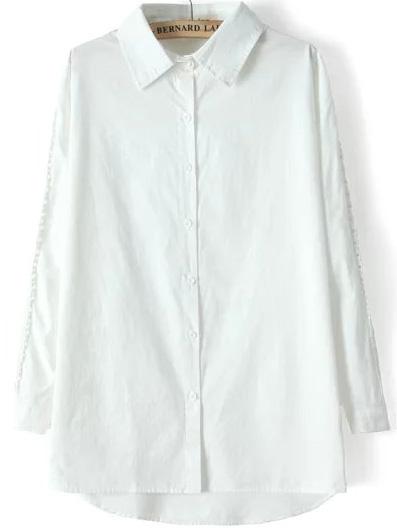 Romwe Lapel Dip Hem Lace Insert Blouse
