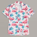 Romwe Guys Flamingo Print Notched Hawaiian Shirt