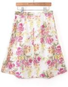 Romwe White High Waist Floral Pleated Skirt
