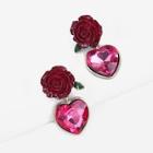 Romwe Rose & Heart Gemstone Drop Earrings