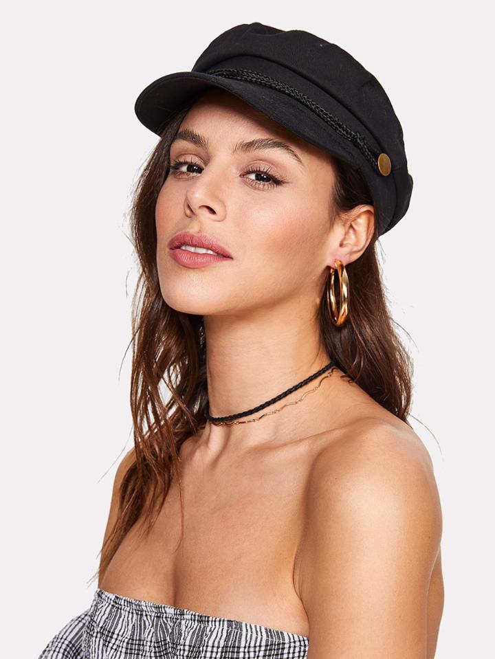Romwe Button Detail Bakerboy Cap