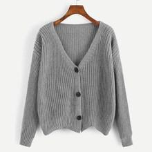 Romwe Single Breasted V-neck Sweater Coat