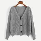 Romwe Single Breasted V-neck Sweater Coat