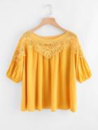 Romwe Hollow Out Lace Panel Blouse