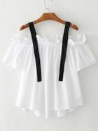 Romwe Contrast Strap Frill Trim High Low Top