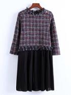 Romwe 2 In 1 Tweed Pleated Dress