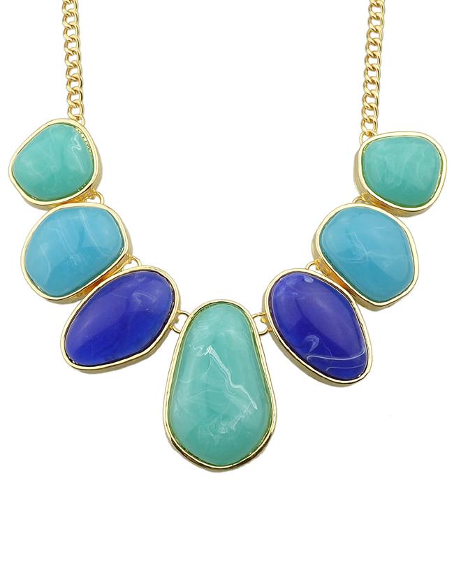 Romwe Blue Big Stone Statement Female Necklace