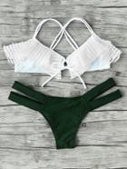 Romwe Cross Back Crochet Detail Mix & Match Bikini Set