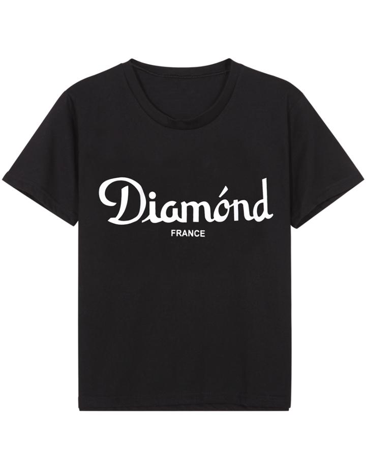 Romwe Round Neck Letter Print Black T-shirt