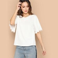 Romwe Pompom Cuff Flutter Sleeve Blouse