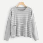 Romwe Pocket Patched Striped Jumper