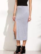 Romwe Grey Slit Jersey Skirt