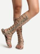 Romwe Peep Toe Zipper Side Gladiator Sandals