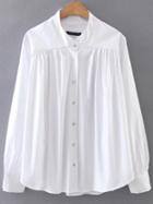 Romwe White Button Up Curved Hem Blouse