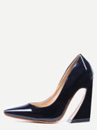 Romwe Black Pointed Toe Chunky Pumps