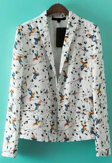 Romwe Lapel Bird Print Blazer