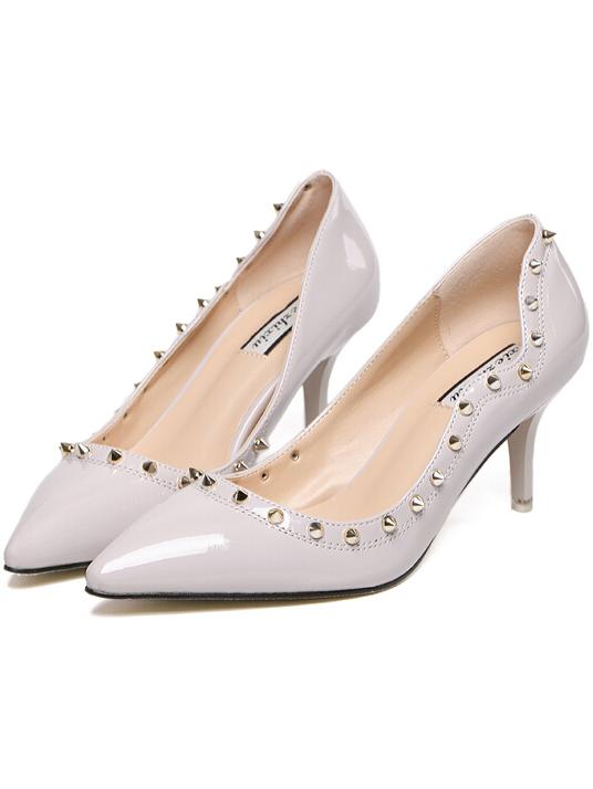 Romwe Grey Point Toe Spike High Heeled Pumps
