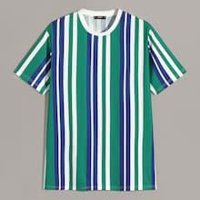 Romwe Guys Contrast Neck Striped T-shirt
