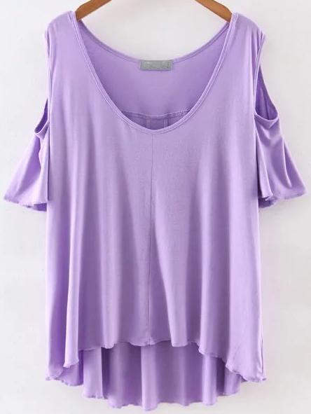 Romwe Purple Scoop Neck Cold Shoulder Shift Blouse