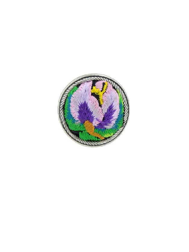 Romwe Purple Handmade Embroidery Flower Pattern Round Finger Rings