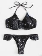 Romwe Star Print Ruffle Bikini Set