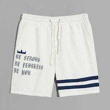 Romwe Guys Drawstring Waist Letter & Striped Bermuda Shorts