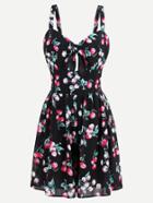 Romwe Allover Cherry Print Keyhole Front Romper