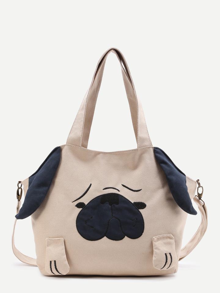 Romwe Dog Pattern Canvas Shoulder Bag
