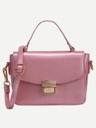 Romwe Faux Patent Leather Push-lock Flap Bag - Pink