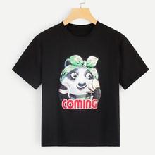 Romwe Letter And Panda Print Tee