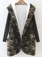 Romwe Army Green Hooded Camouflage Coat With Knit Sleeve