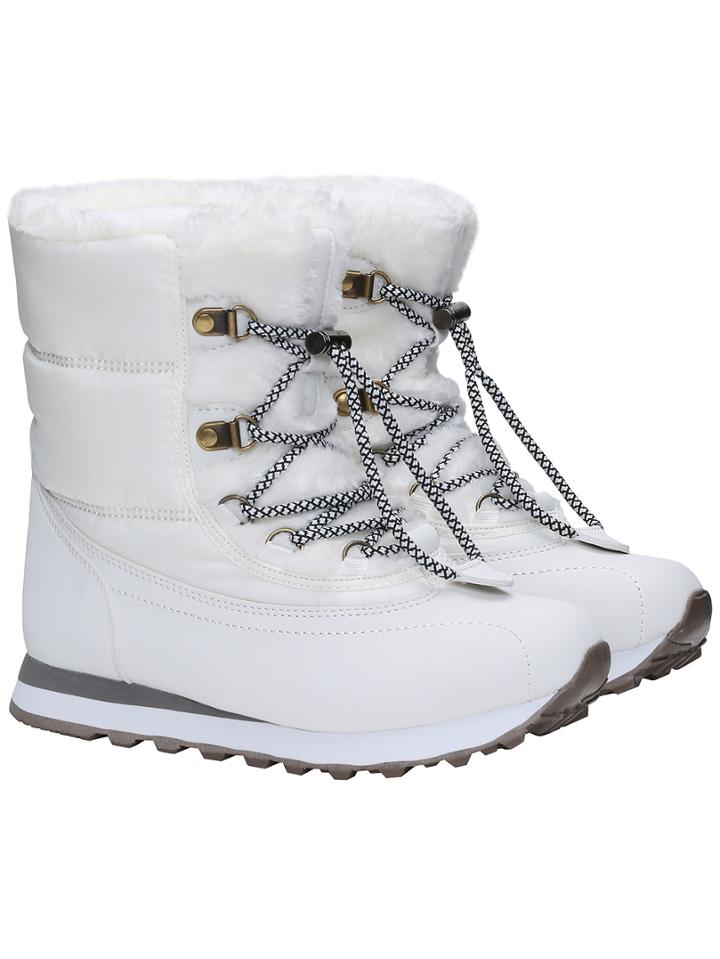 Romwe White Fur Lace Up Thick-soled Boots