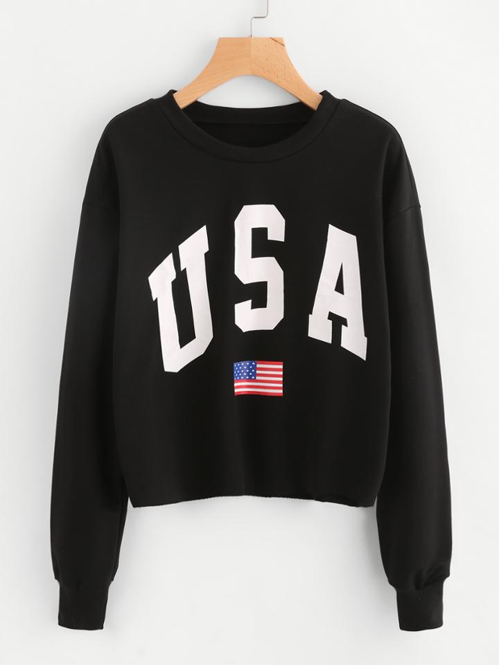 Romwe America Flag Print Sweatshirt