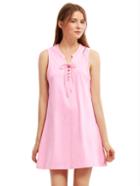 Romwe Pink Sleeveless Lace Up Vest Dress
